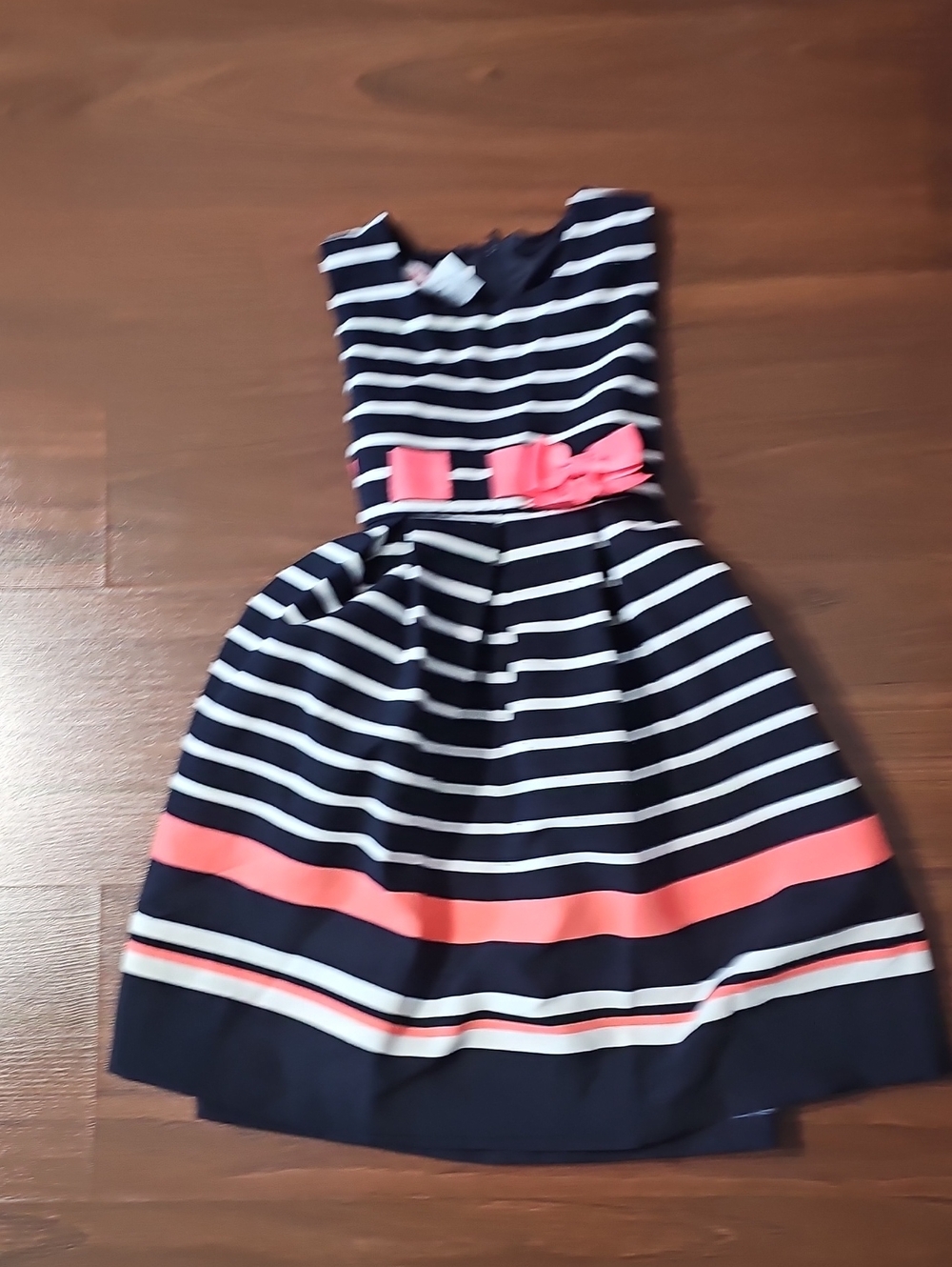 Jessica Ann Navy & Coral Striped Fit-and-Flare Girls' Dress